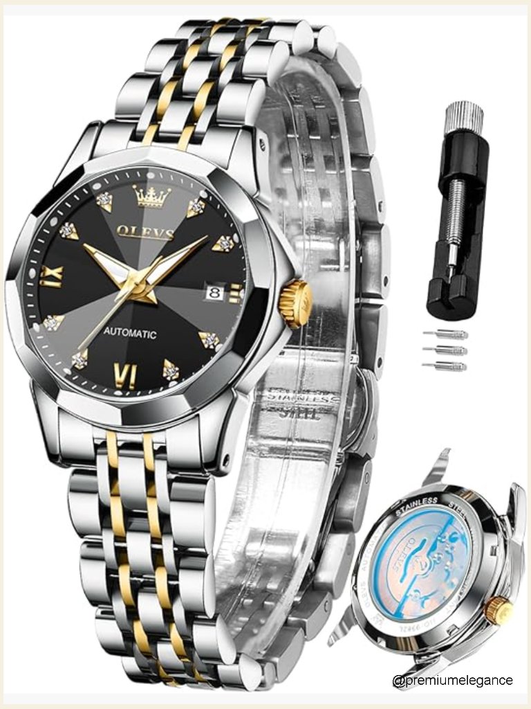 Automatic Diamond Watch Stainless Steel Self Winding Luminous Waterproof